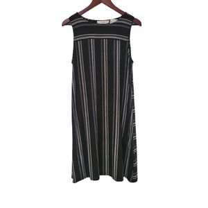 New Loft Women's Black & White Stripped Boho Sleeveless Midi Dress Medium Tall